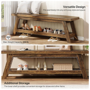 55" Wood Entryway Bench with Shoe Storage & Open Shelves