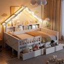 Full Size House Platform Bed with LED Lights, Storage Shelves & Drawers