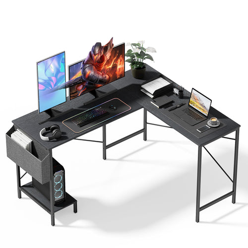 L-Shaped Gaming & Home Office Desk with CPU Stand and Side Storage Bag