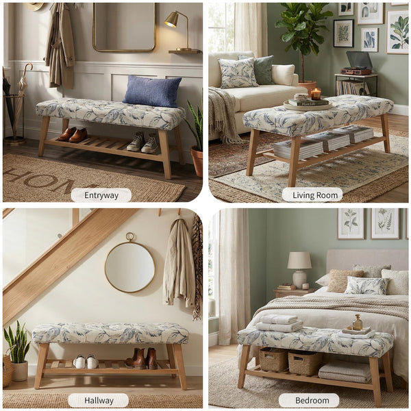 Upholstered Storage Bench with Shoe Shelf