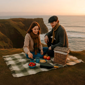 Irish Lambswool Throw Blanket – Cream & Green Check Tartan