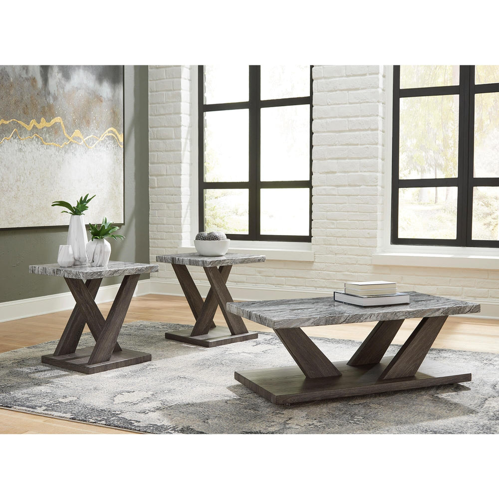 Contemporary Faux Marble Occasional Table Set of 3 with Casters