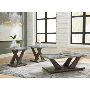 Contemporary Faux Marble Occasional Table Set of 3 with Casters