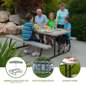 6-Foot Folding Picnic Table with Attached Bench Seating