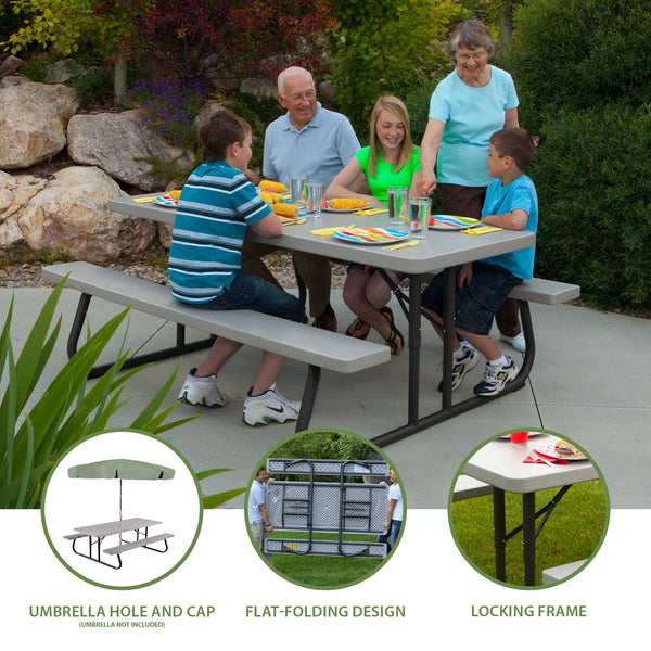 6-Foot Folding Picnic Table with Attached Bench Seating