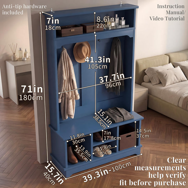 Hall Tree with Bench and Shoe Storage