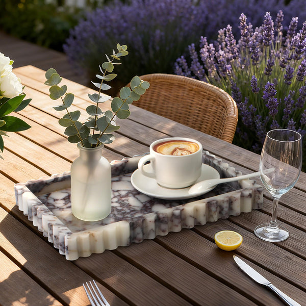 Natural Marble Decorative Tray with Fluted Edge