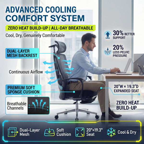 Ergonomic Office Chair with Footrest & Lumbar Massager