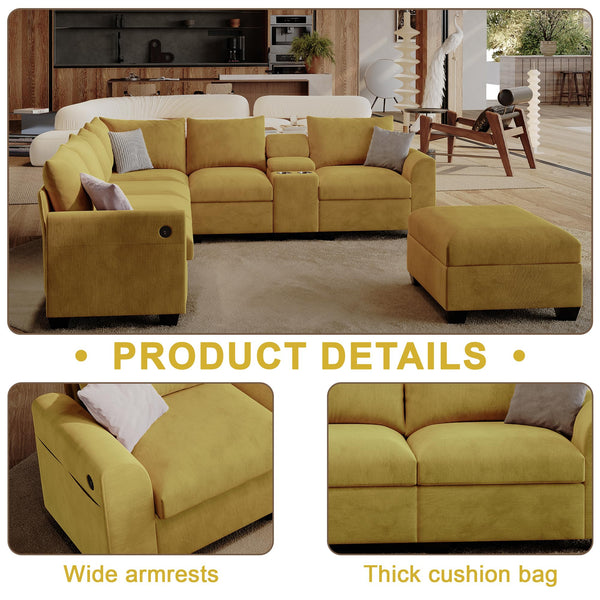 120" L-Shaped Modular Sectional Sofa with Storage & USB Ports