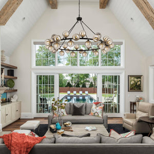 59-Inch Wagon Wheel Chandelier – 36-Light Farmhouse Pendant for High Ceilings