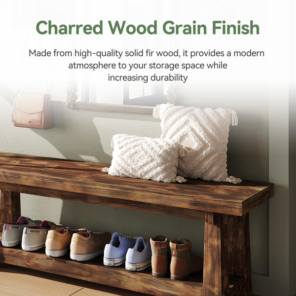 Solid Wood Entryway Bench with Shoe Storage Shelf