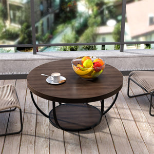 Round Coffee Table with 2-Tier Storage & Steel Frame