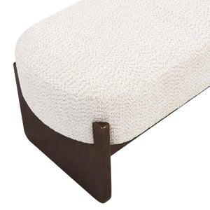 Rectangular Loop Yarn Ottoman Bench with Rubberwood Frame
