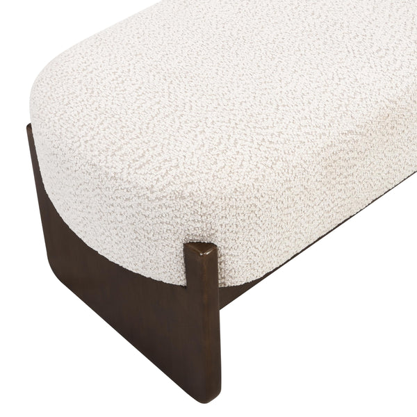 Rectangular Loop Yarn Ottoman Bench with Rubberwood Frame