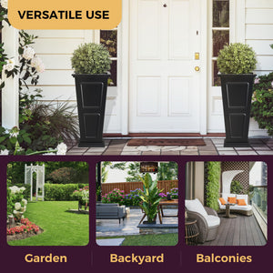 Tall Metal Outdoor Planter Set of 2 with Drainage & Removable Partition