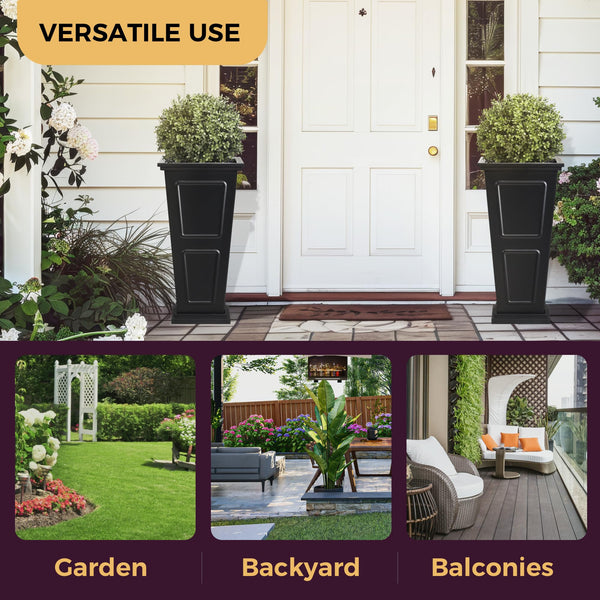 Tall Metal Outdoor Planter Set of 2 with Drainage & Removable Partition