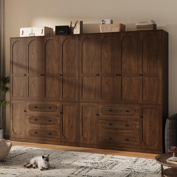 4-Door Freestanding Wardrobe Armoire with Drawers & Hanging Rods