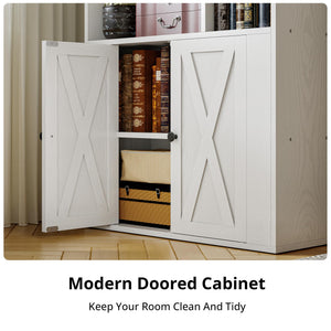 Industrial Bookcase with Doors & Open Cubes – 4-Tier, 70" Tall