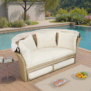 Outdoor Convertible Patio Daybed with Retractable Canopy