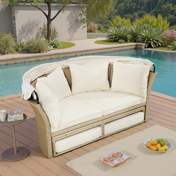 Outdoor Convertible Patio Daybed with Retractable Canopy