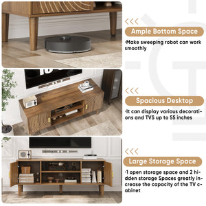 47.2-Inch Walnut TV Stand with Line Groove Design & Storage