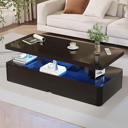 LED Coffee Table with 2-Tier Storage