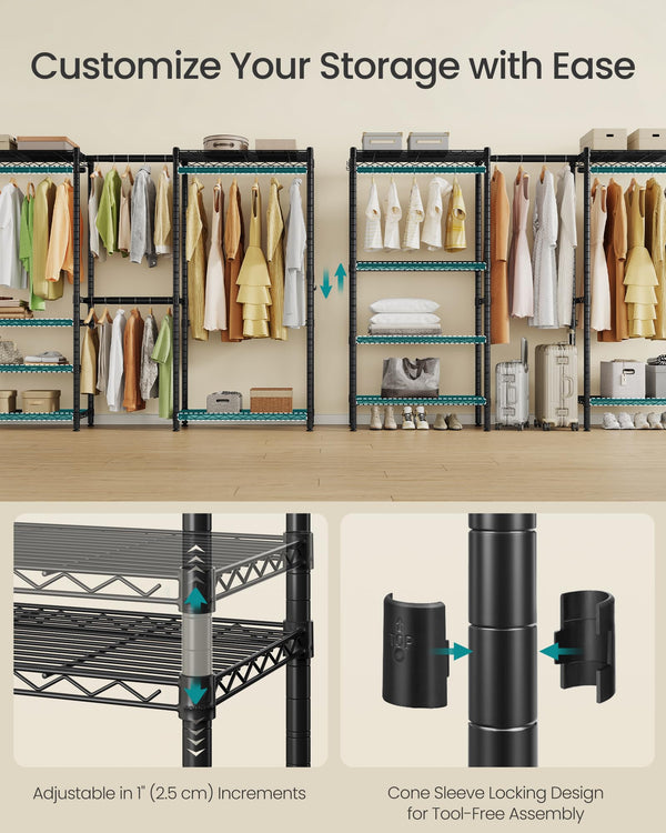 Extendable Garment Rack with Adjustable Shelves & Hanging Rails