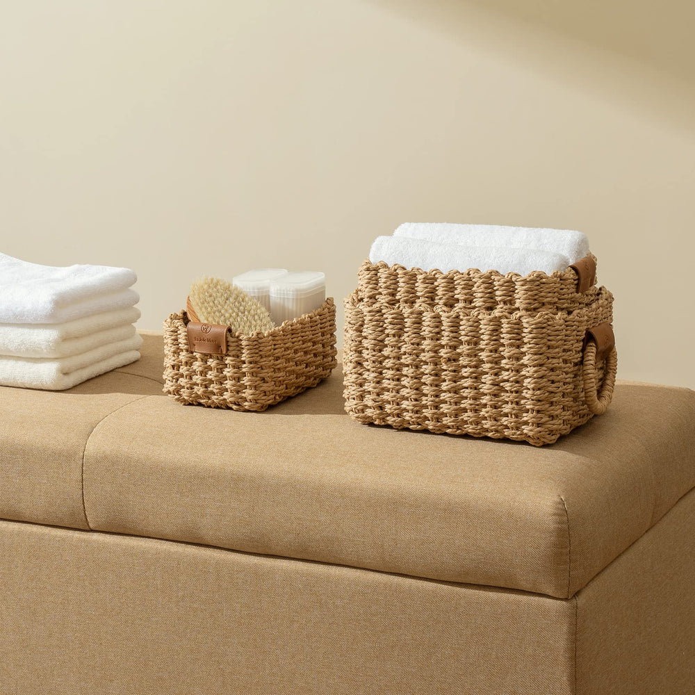 Woven Storage Basket Set of 3 - Paper Rope Shelf Organizer Bins