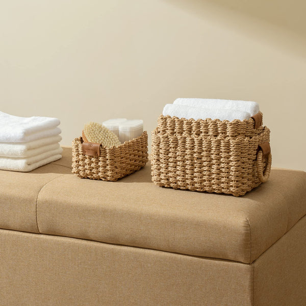Woven Storage Basket Set of 3 - Paper Rope Shelf Organizer Bins