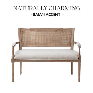 Farmhouse Settee with Rattan Back & Padded Arms