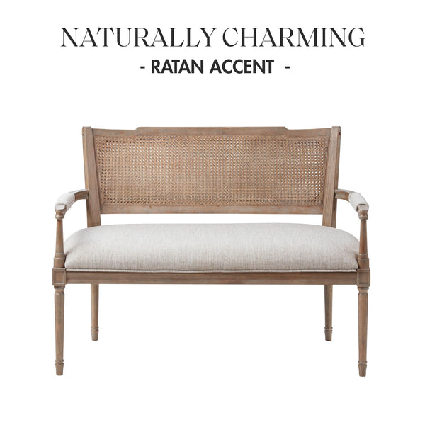 Farmhouse Settee with Rattan Back & Padded Arms
