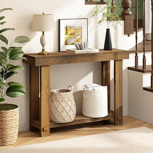 Farmhouse Solid Wood Console Table with Open Shelf