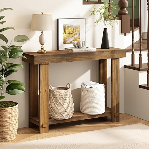 Farmhouse Solid Wood Console Table with Open Shelf