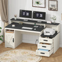 65-Inch Farmhouse Computer Desk with Drawers and Power Outlets