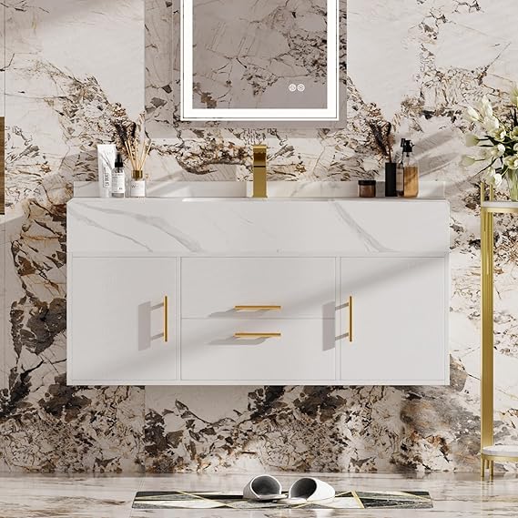 39.4" Floating Bathroom Vanity with Sink & Sintered Stone Countertop