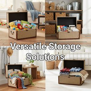 Vintage Nesting Storage Trunk Set of 3 – Linen & Wood with Metal Handles