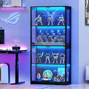 4-Tier Glass Display Cabinet with LED Lights & Motion Sensor