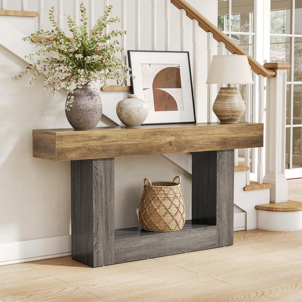 63-Inch 2-Tier Console Table | Farmhouse Sofa & Entryway Table