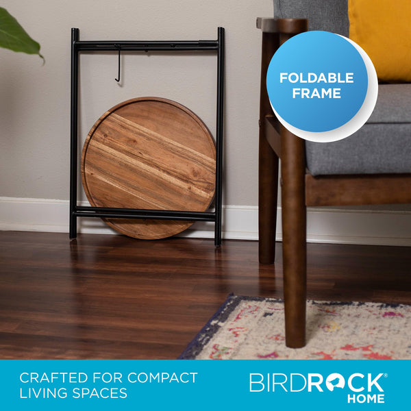 Folding Side Table with Removable Acacia Wood Tray