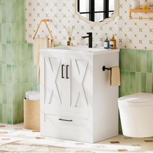 24-Inch Freestanding Bathroom Vanity with Sink and Storage Cabinet