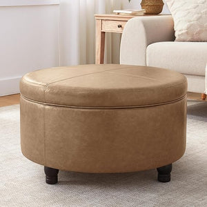 Round Storage Ottoman with Removable Top