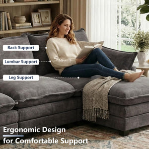 U-Shaped Modular Sectional Sofa with Movable Ottoman — Chenille Cloud Couch