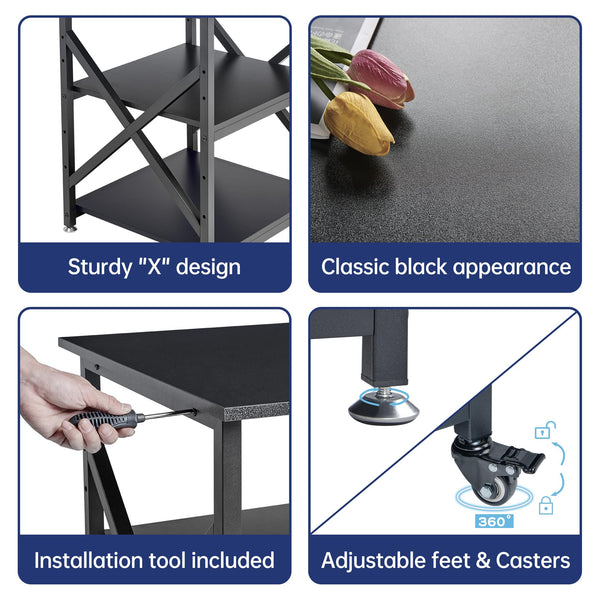 3-Tier Rolling Printer Stand with Adjustable Shelf