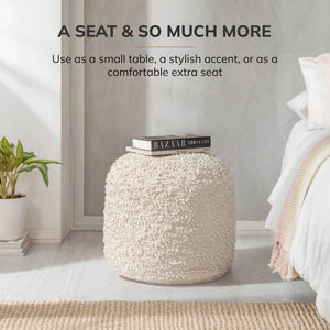 Round Pouf Ottoman Footrest – Cotton Polyester Floor Seating