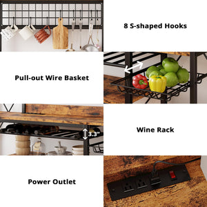 Large Baker's Rack with Power Outlet & Wine Storage