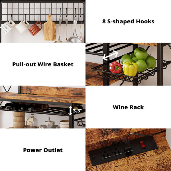 Large Baker's Rack with Power Outlet & Wine Storage
