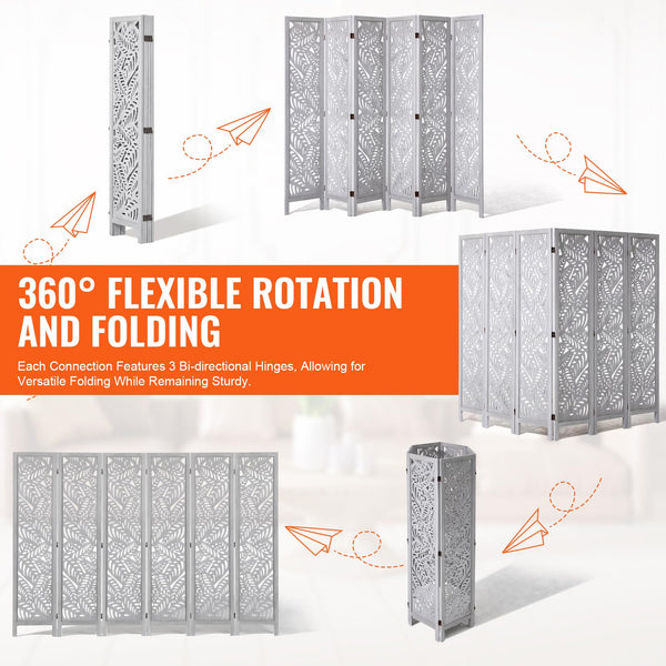 6-Panel Wood Folding Room Divider – 66.9" Tall Privacy Screen