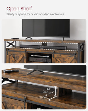 TV Stand with Sliding Barn Doors & Adjustable Shelves, 65 Inch