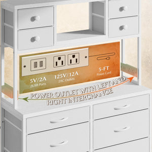 62.8" H Bedroom Dresser with 14 Fabric Drawers, LED Lights & Charging Station