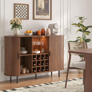 55-Inch Fluted Wine Bar Cabinet with LED Lighting & Charging Station